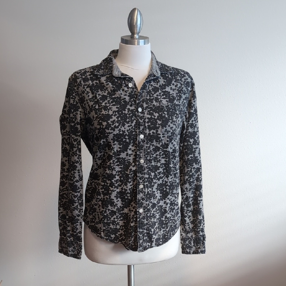 Floral Button Down Shirt - Black and Gray